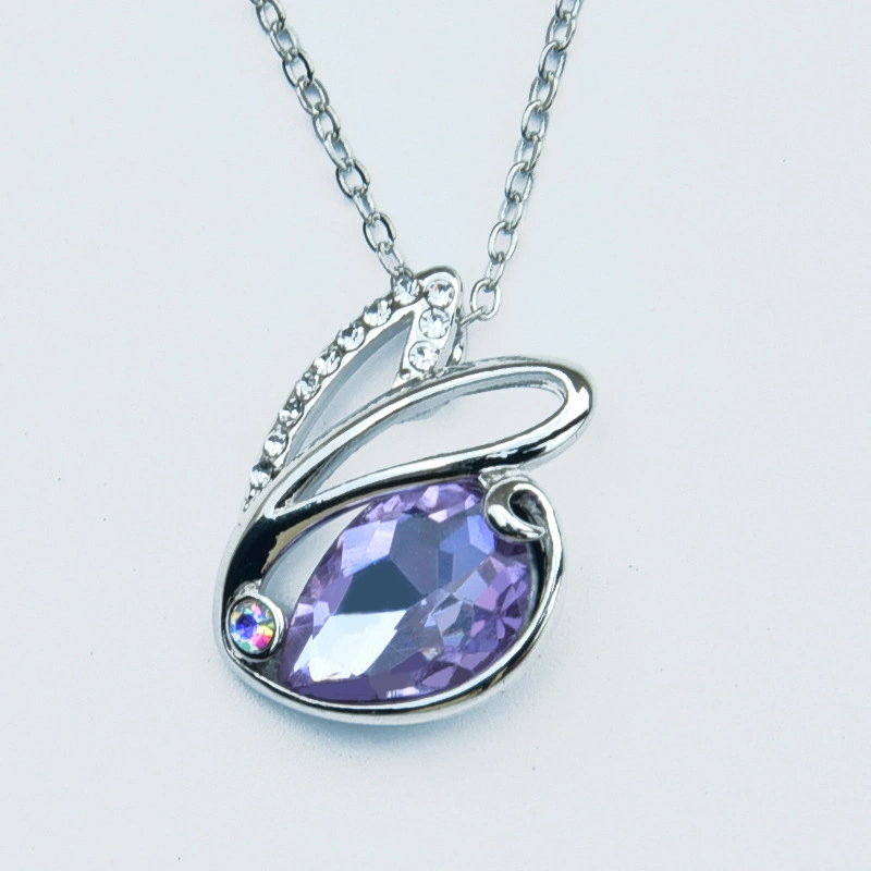 Silver Platinum Plated Rhinestones Girls Women Ladies Zinc Alloy Pendant Necklace