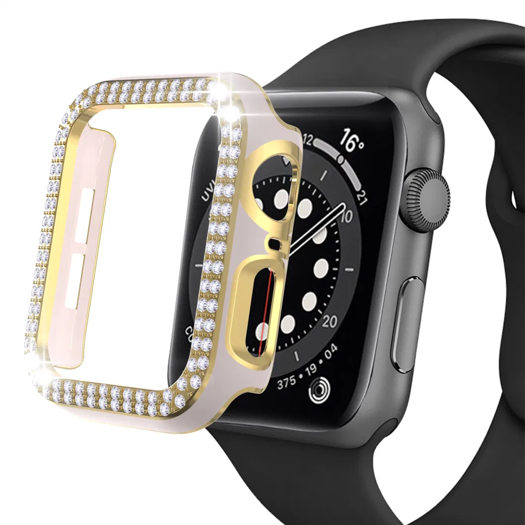 Watch Casefor Apple Watch Series 4/5/6 44mm / Se 44mm Fashion Electroplating Two Row Rhinestones Decor Smart Watch Half Case PC Anti-Collision Cover - Pink/Gold